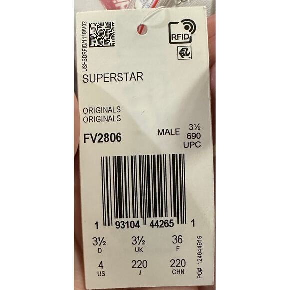 Adidas FV2806 Original Superstar Sneakers White, Blue Red Kids Size 4 New NWT - Picture 7 of 7